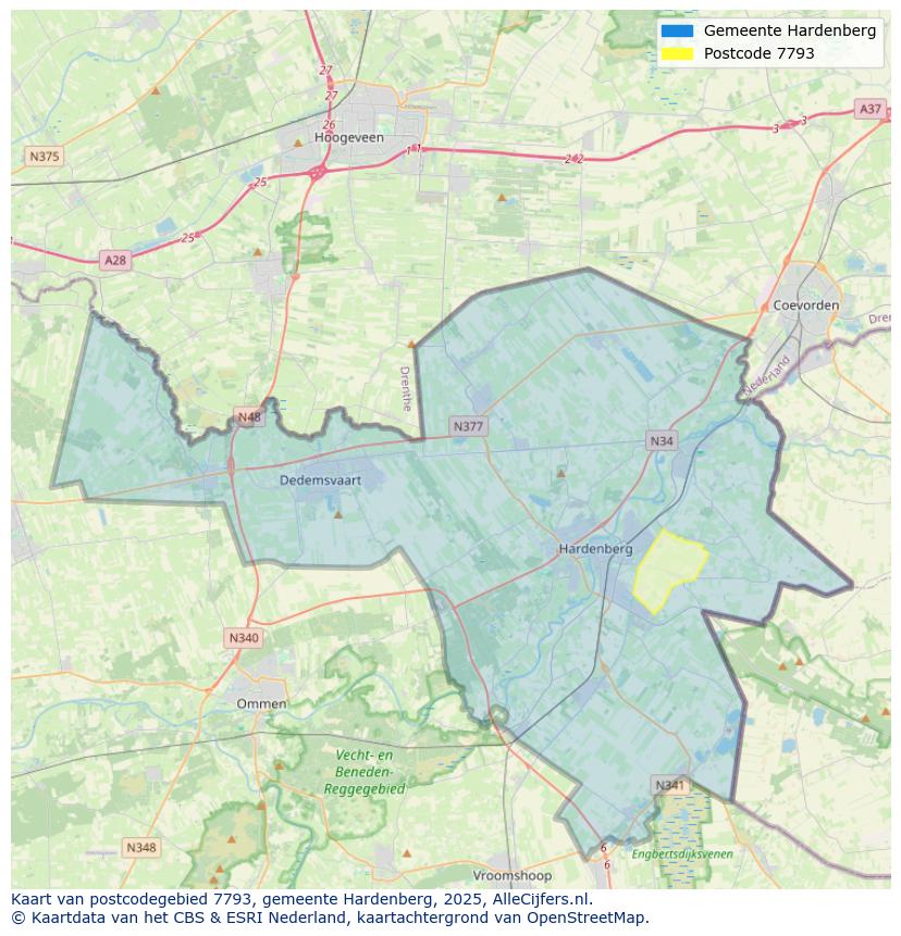 Afbeelding van het postcodegebied 7793 op de kaart.