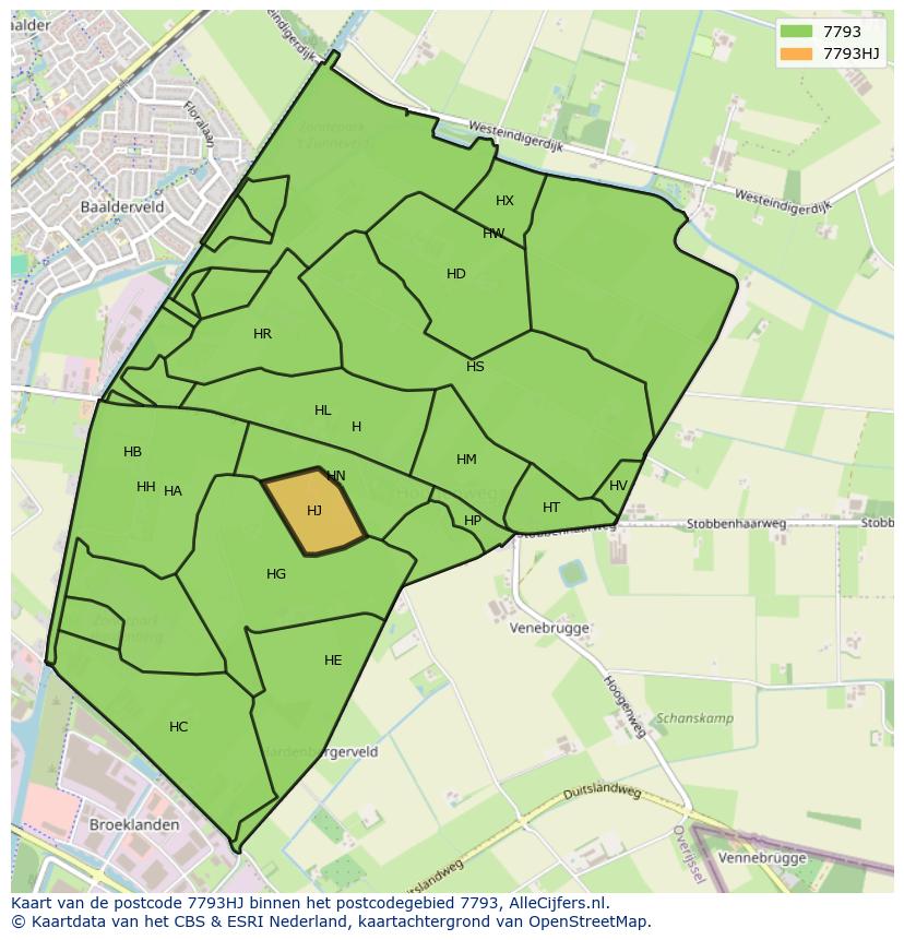 Afbeelding van het postcodegebied 7793 HJ op de kaart.