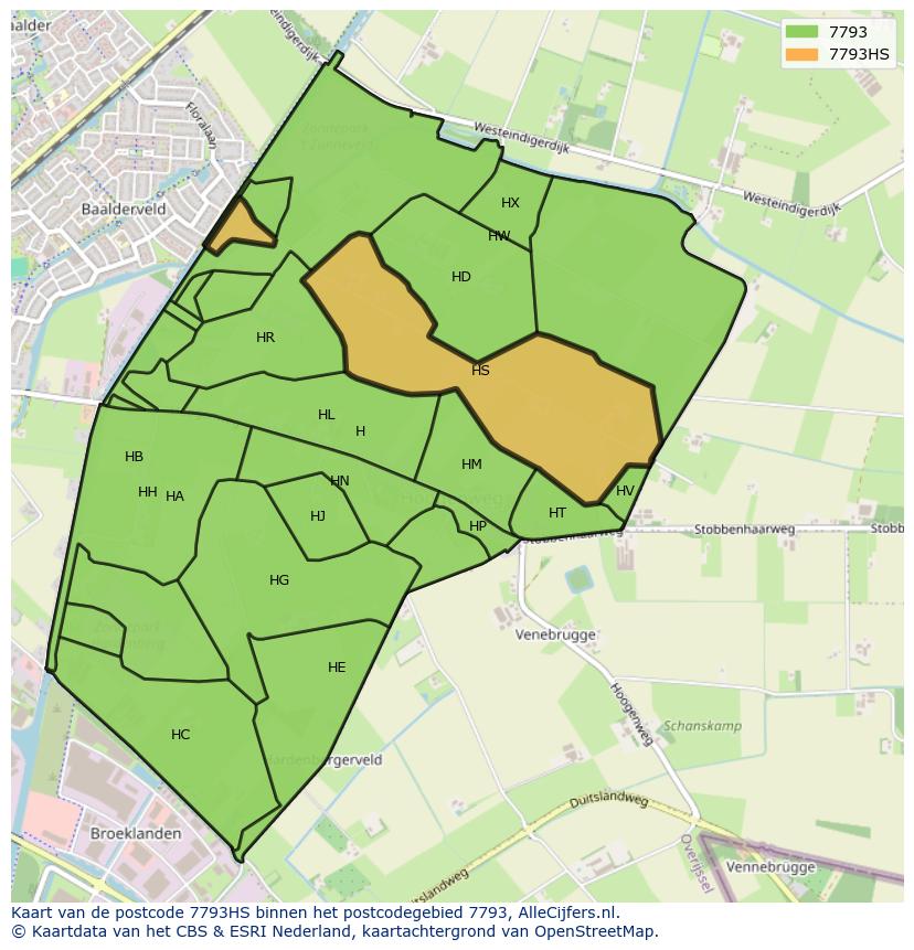 Afbeelding van het postcodegebied 7793 HS op de kaart.
