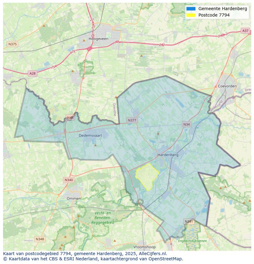 Afbeelding van het postcodegebied 7794 op de kaart.