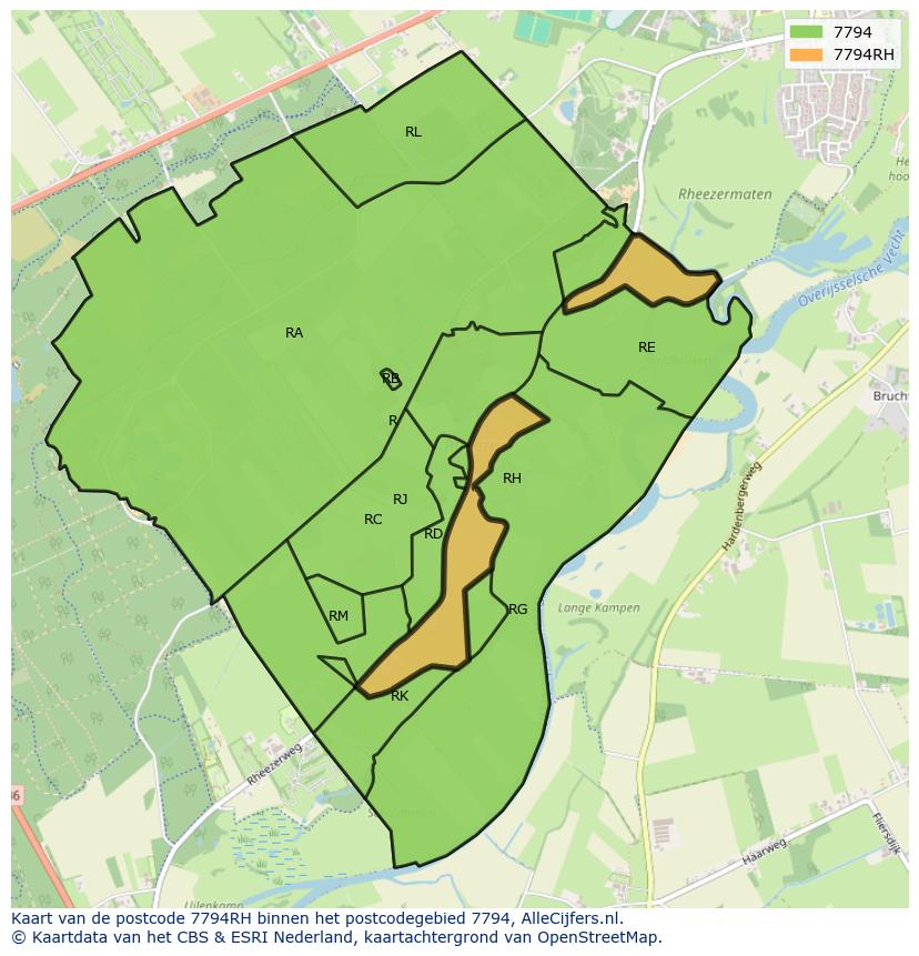 Afbeelding van het postcodegebied 7794 RH op de kaart.