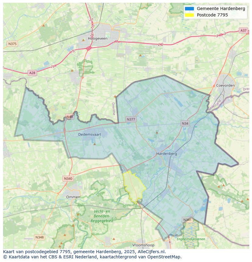 Afbeelding van het postcodegebied 7795 op de kaart.
