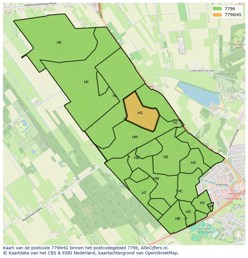 Afbeelding van het postcodegebied 7796 HG op de kaart.