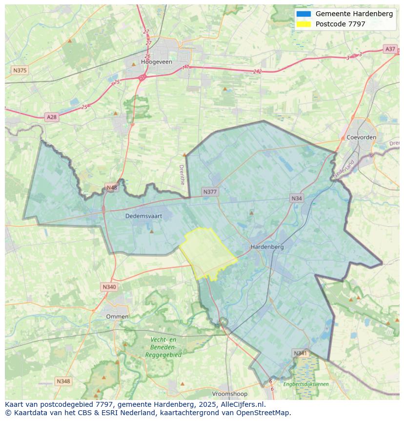 Afbeelding van het postcodegebied 7797 op de kaart.