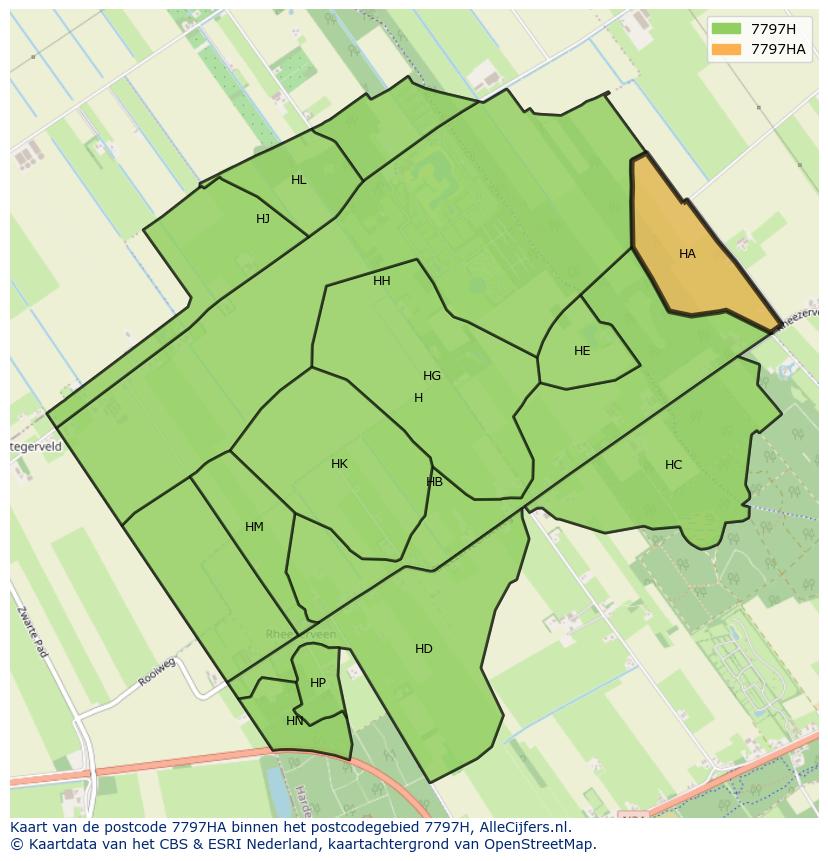 Afbeelding van het postcodegebied 7797 HA op de kaart.
