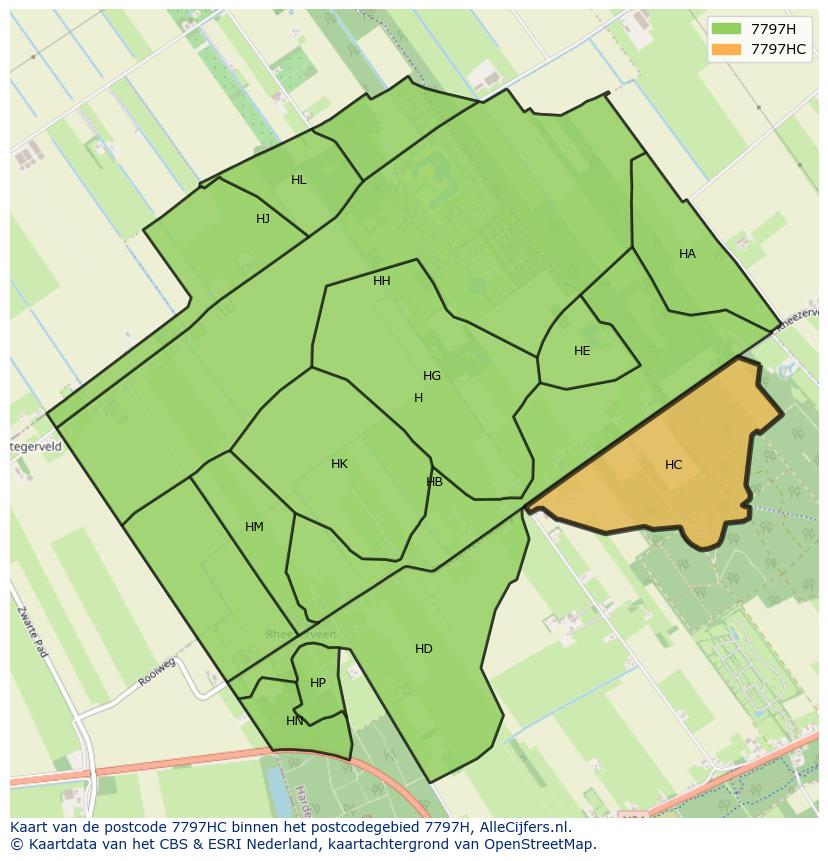 Afbeelding van het postcodegebied 7797 HC op de kaart.