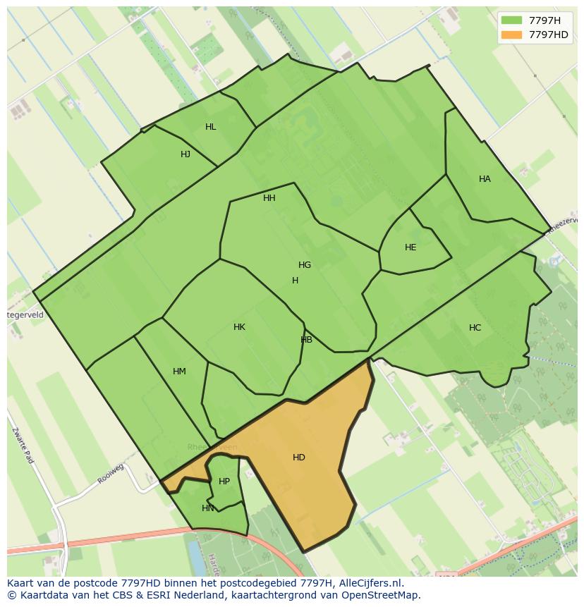 Afbeelding van het postcodegebied 7797 HD op de kaart.