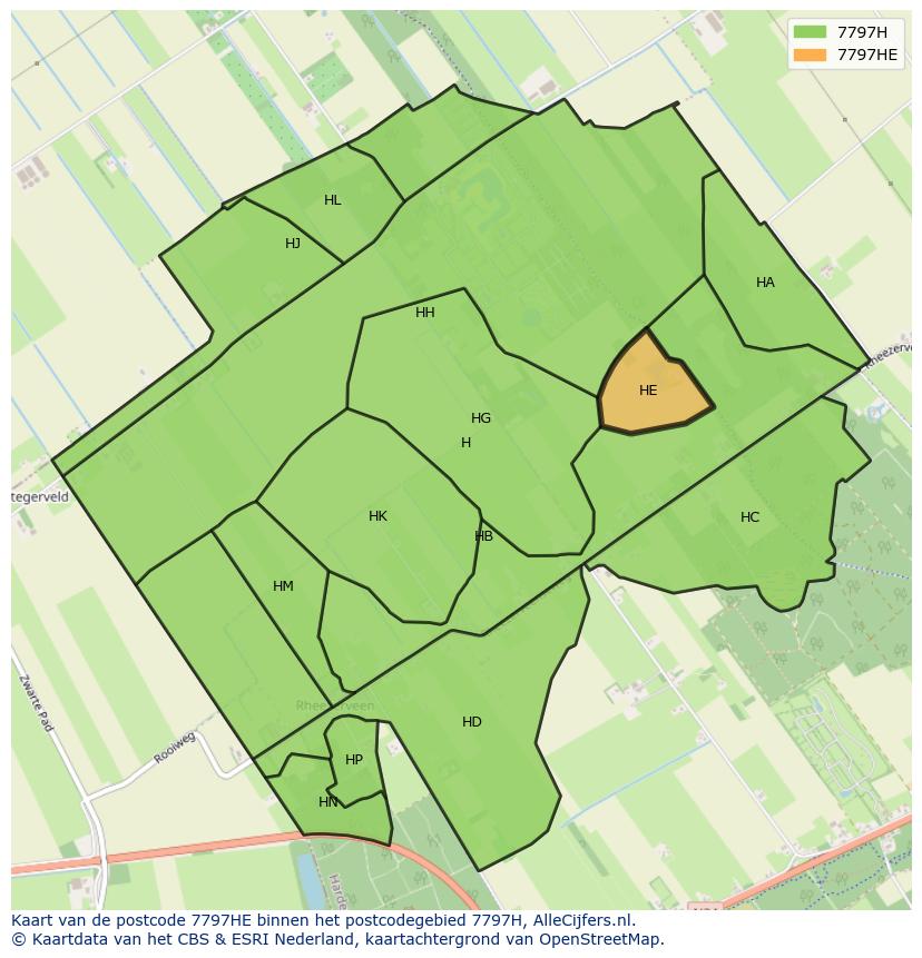 Afbeelding van het postcodegebied 7797 HE op de kaart.