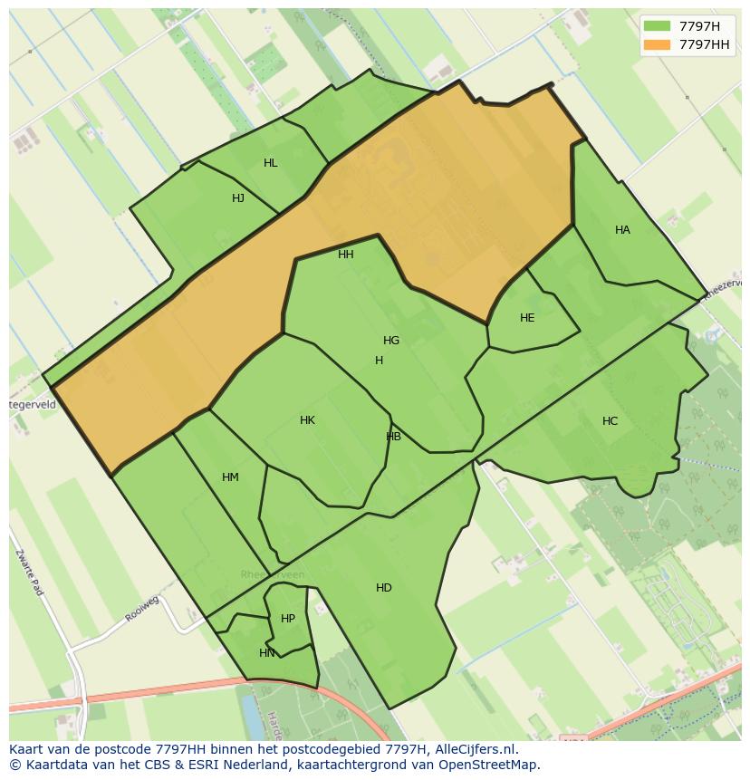Afbeelding van het postcodegebied 7797 HH op de kaart.