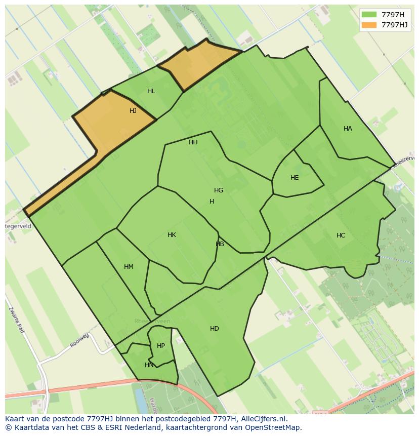 Afbeelding van het postcodegebied 7797 HJ op de kaart.