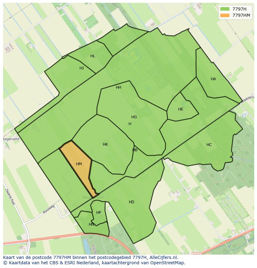 Afbeelding van het postcodegebied 7797 HM op de kaart.