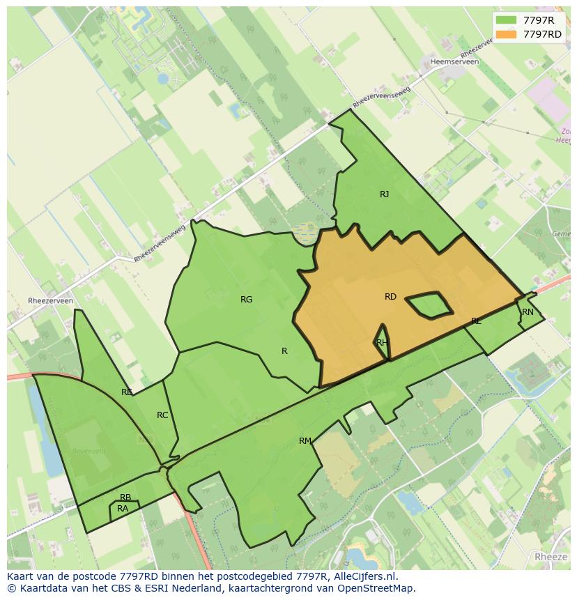 Afbeelding van het postcodegebied 7797 RD op de kaart.