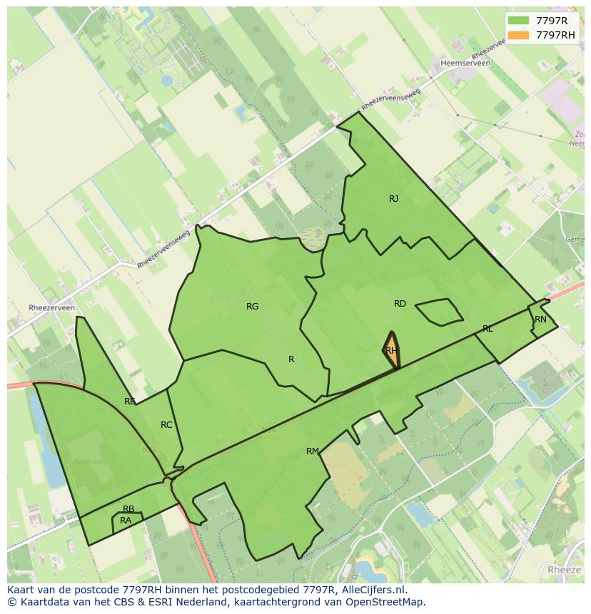 Afbeelding van het postcodegebied 7797 RH op de kaart.