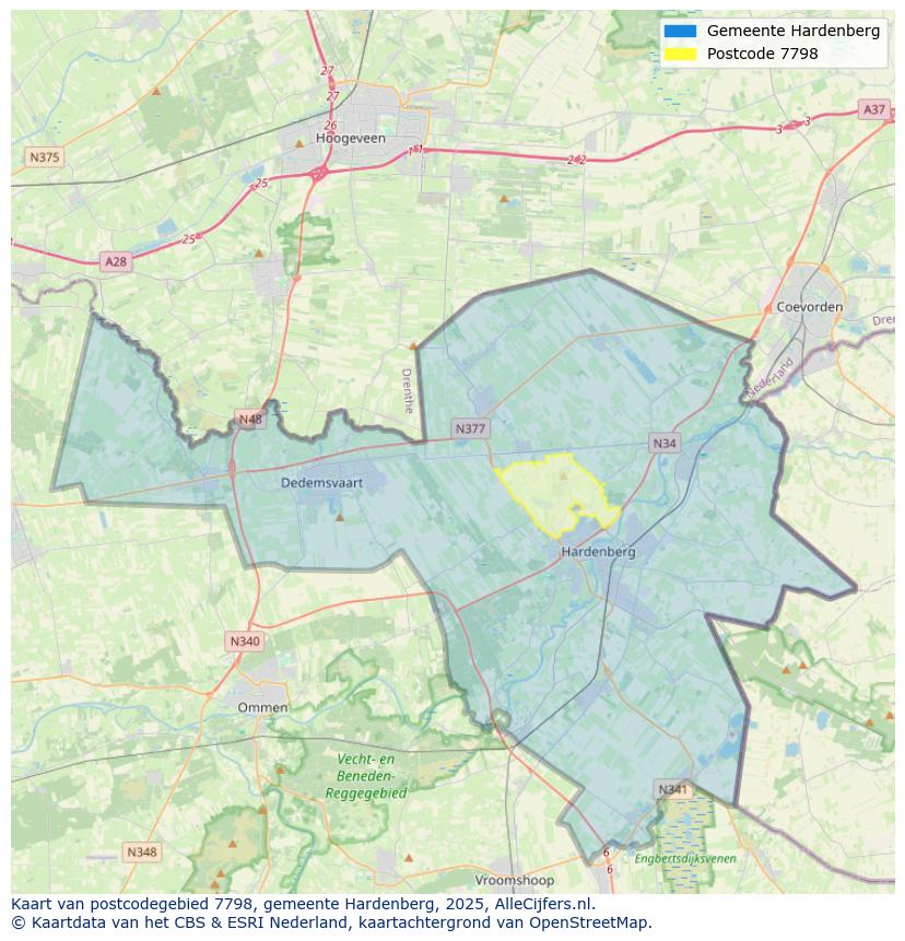 Afbeelding van het postcodegebied 7798 op de kaart.
