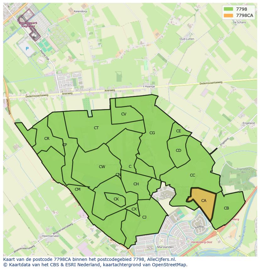 Afbeelding van het postcodegebied 7798 CA op de kaart.
