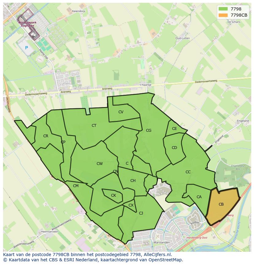 Afbeelding van het postcodegebied 7798 CB op de kaart.