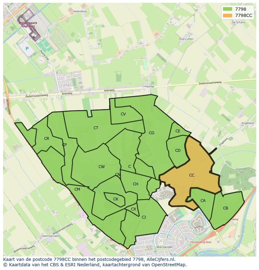 Afbeelding van het postcodegebied 7798 CC op de kaart.