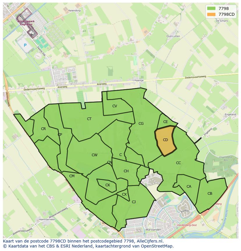 Afbeelding van het postcodegebied 7798 CD op de kaart.