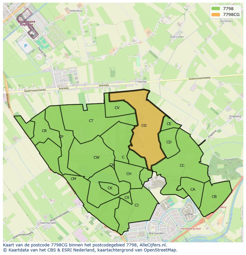 Afbeelding van het postcodegebied 7798 CG op de kaart.