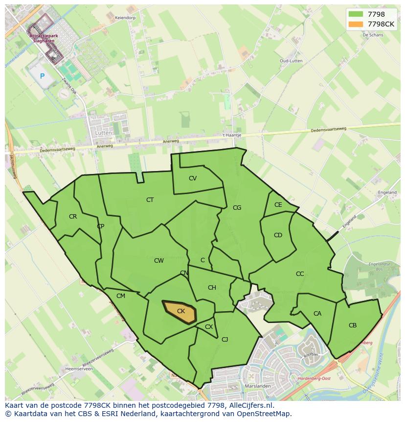 Afbeelding van het postcodegebied 7798 CK op de kaart.