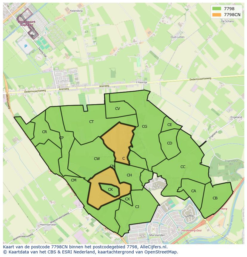 Afbeelding van het postcodegebied 7798 CN op de kaart.