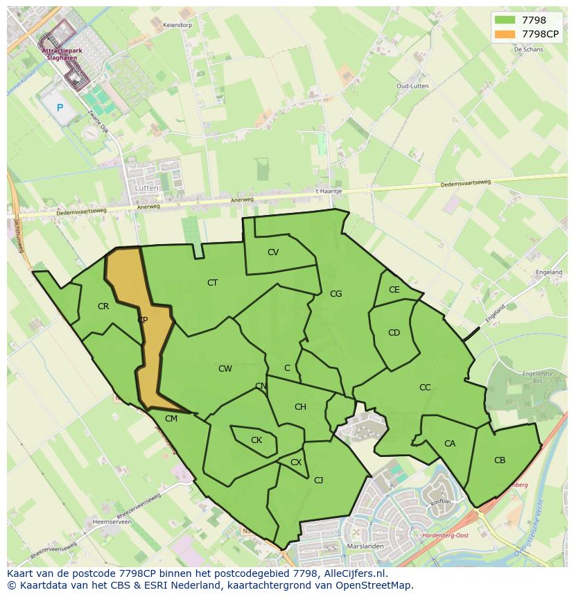 Afbeelding van het postcodegebied 7798 CP op de kaart.