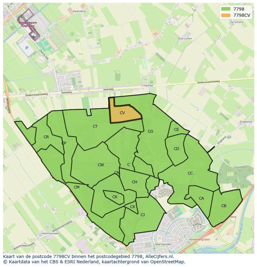 Afbeelding van het postcodegebied 7798 CV op de kaart.