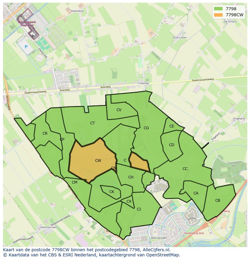 Afbeelding van het postcodegebied 7798 CW op de kaart.