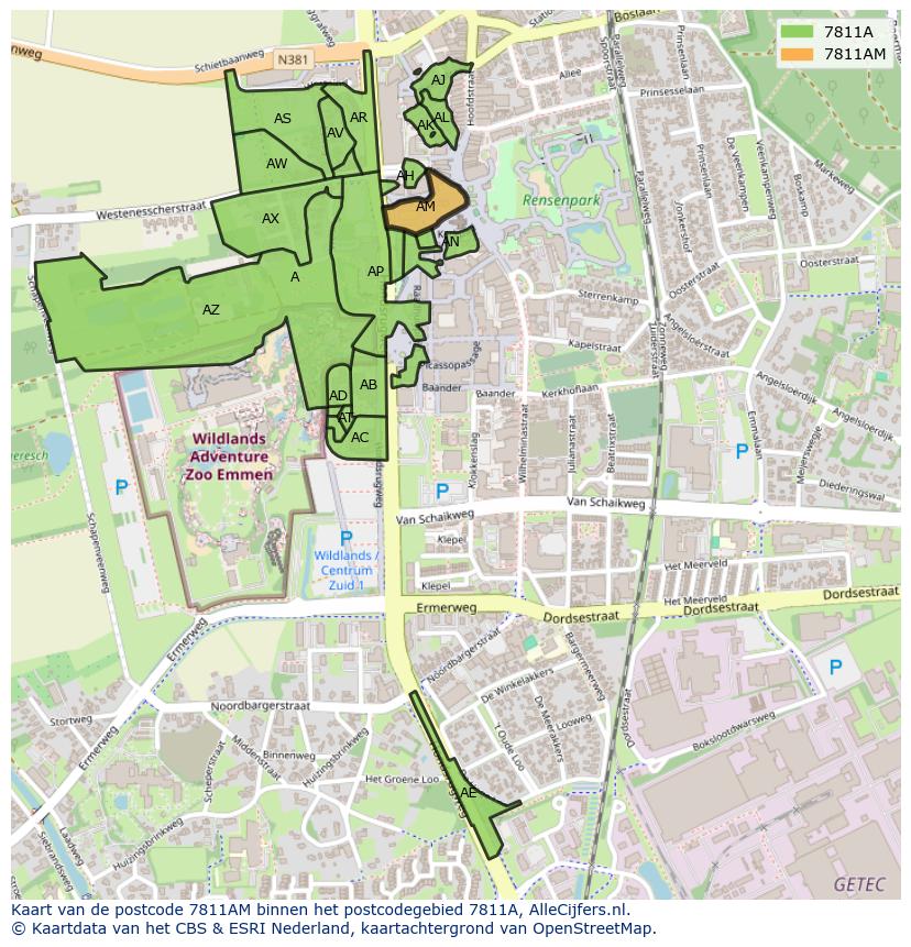 Afbeelding van het postcodegebied 7811 AM op de kaart.
