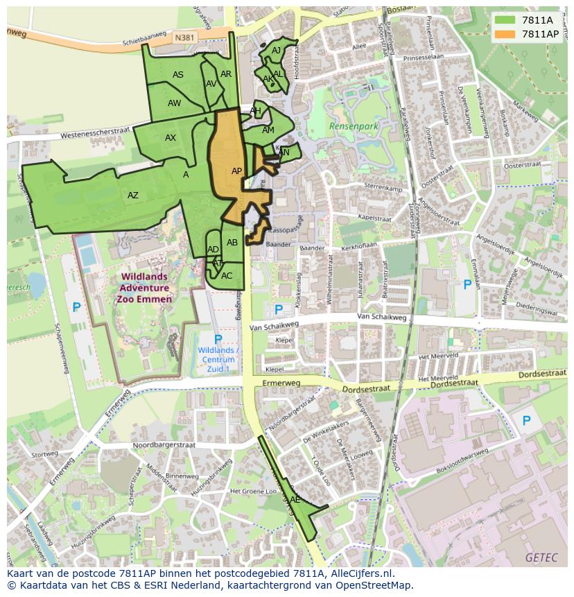 Afbeelding van het postcodegebied 7811 AP op de kaart.