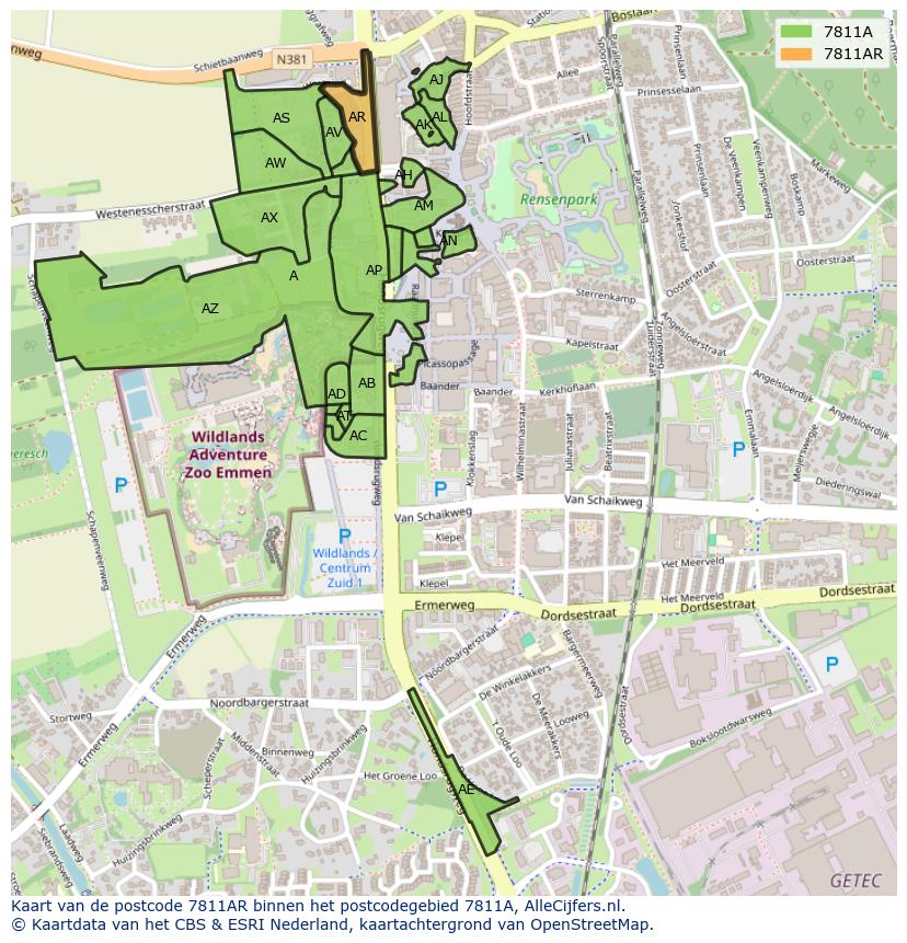 Afbeelding van het postcodegebied 7811 AR op de kaart.