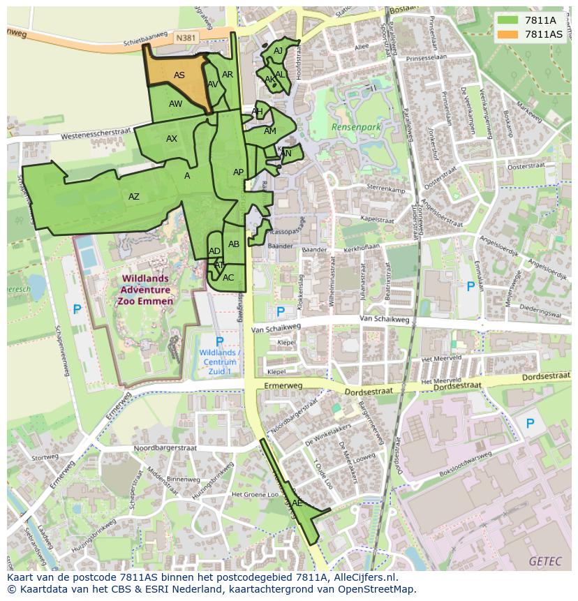 Afbeelding van het postcodegebied 7811 AS op de kaart.