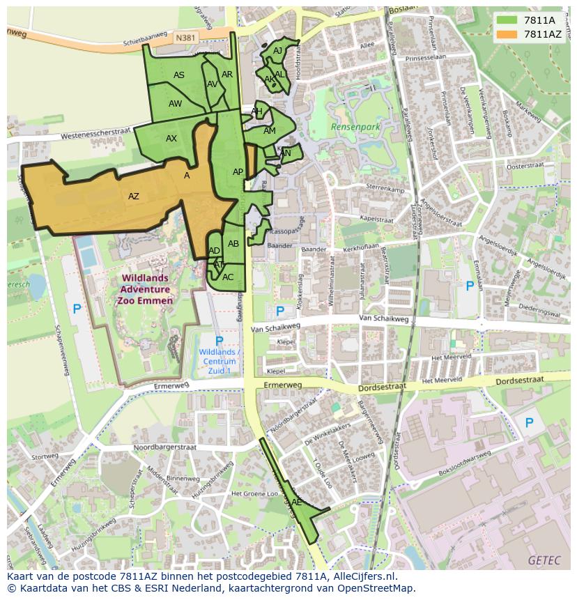 Afbeelding van het postcodegebied 7811 AZ op de kaart.