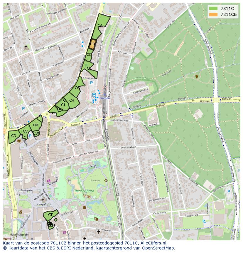 Afbeelding van het postcodegebied 7811 CB op de kaart.