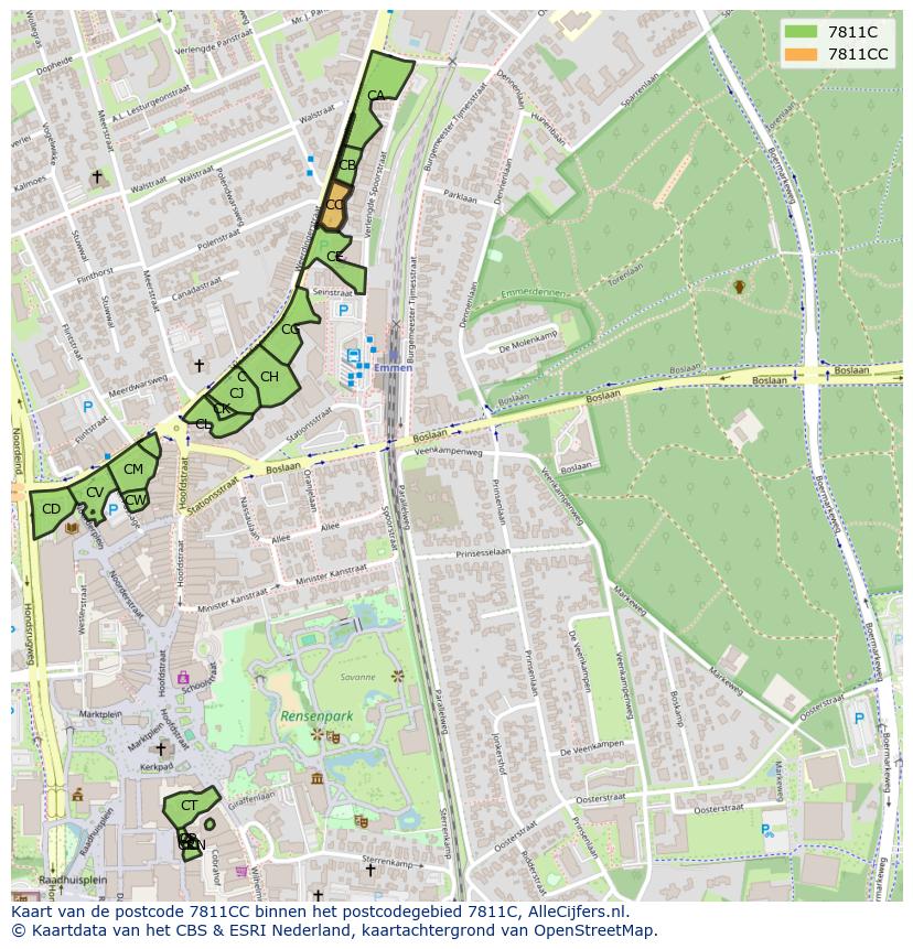 Afbeelding van het postcodegebied 7811 CC op de kaart.