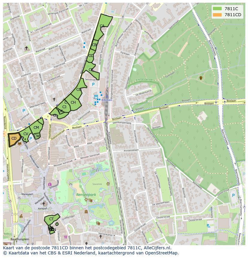 Afbeelding van het postcodegebied 7811 CD op de kaart.
