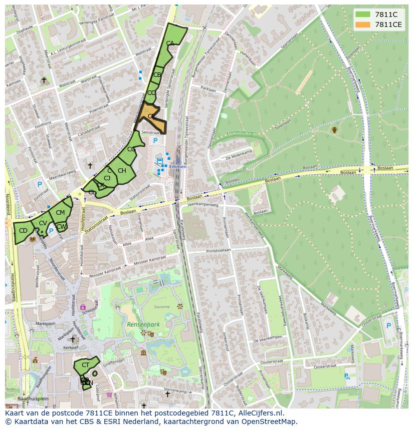 Afbeelding van het postcodegebied 7811 CE op de kaart.