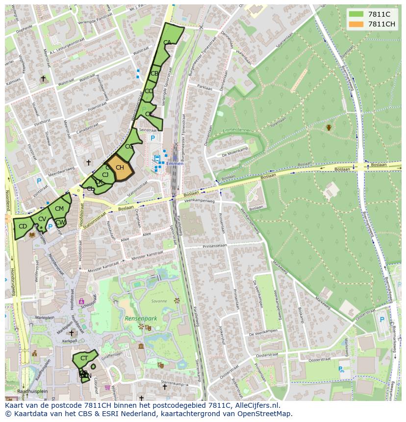 Afbeelding van het postcodegebied 7811 CH op de kaart.