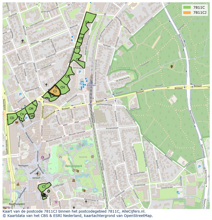 Afbeelding van het postcodegebied 7811 CJ op de kaart.