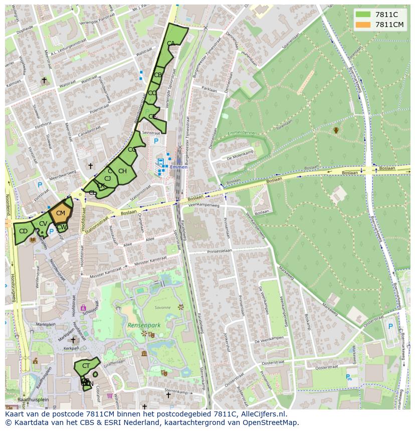 Afbeelding van het postcodegebied 7811 CM op de kaart.