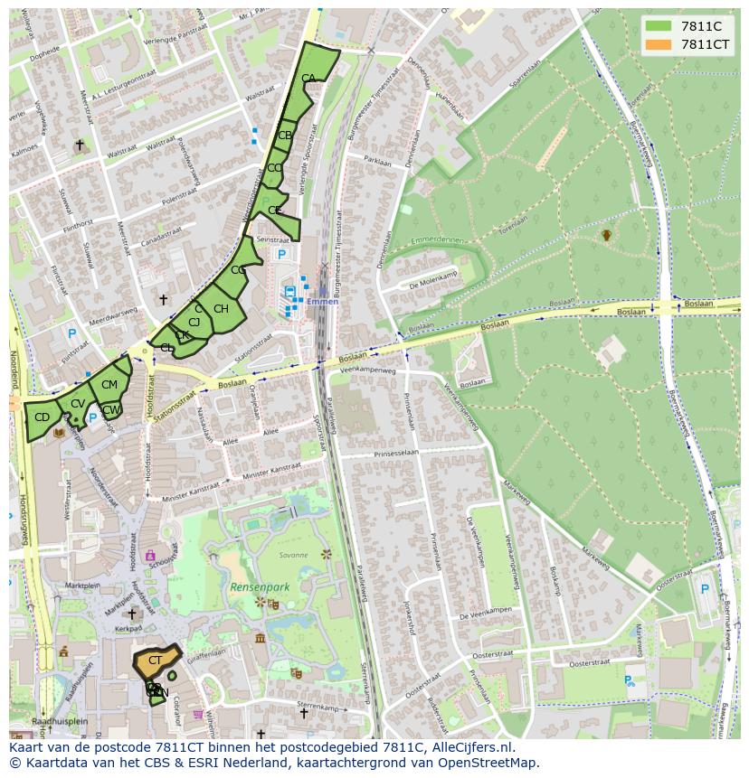 Afbeelding van het postcodegebied 7811 CT op de kaart.