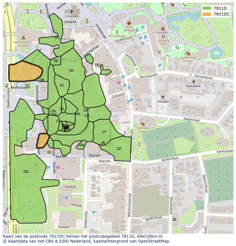 Afbeelding van het postcodegebied 7811 DC op de kaart.