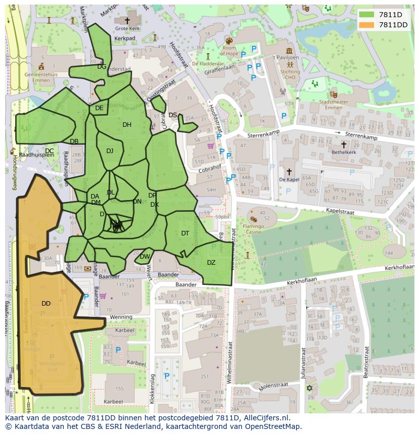 Afbeelding van het postcodegebied 7811 DD op de kaart.