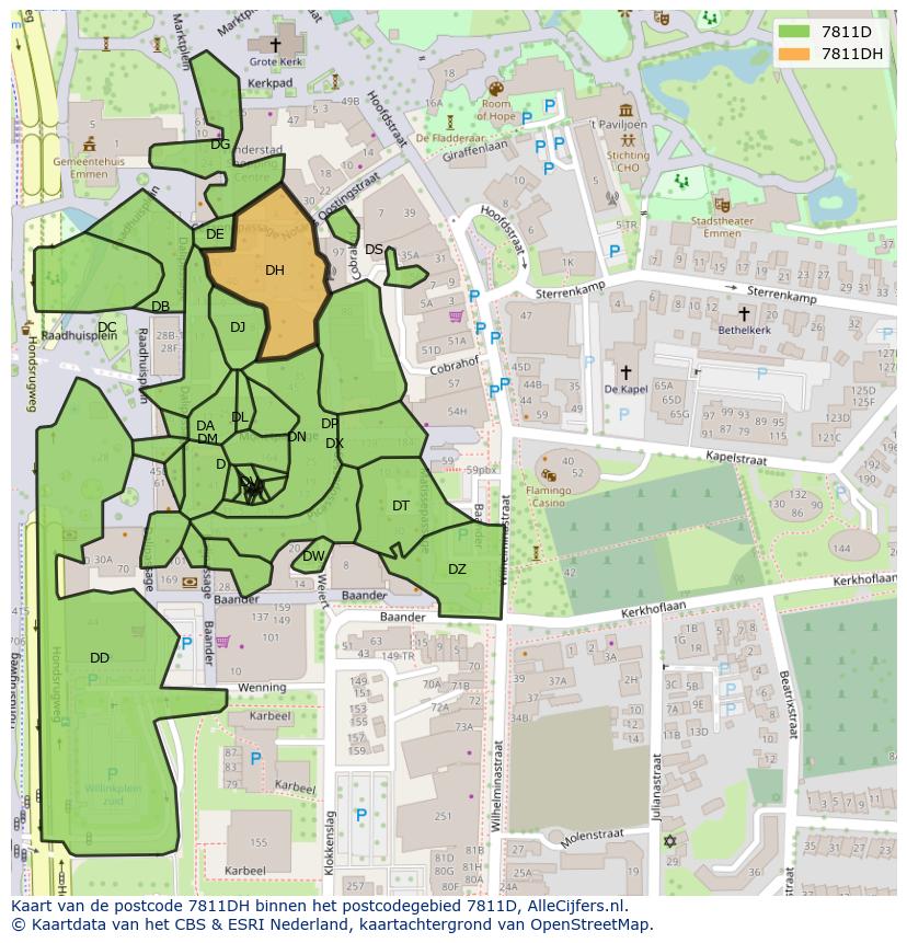 Afbeelding van het postcodegebied 7811 DH op de kaart.