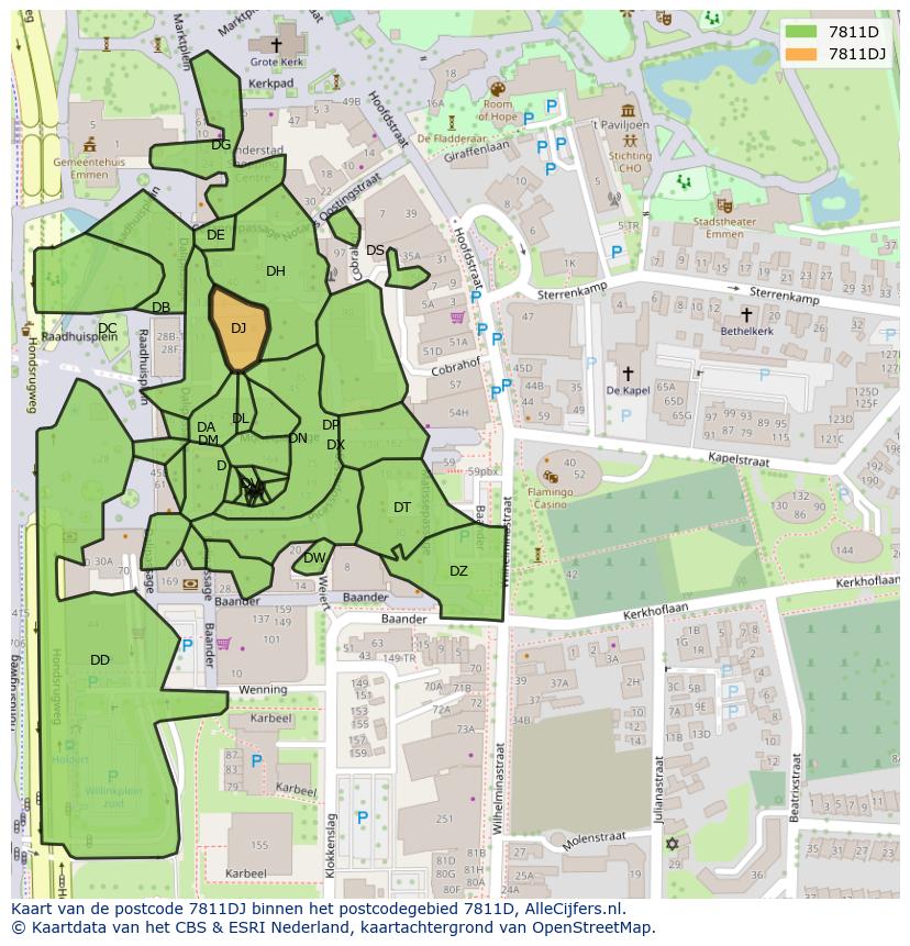 Afbeelding van het postcodegebied 7811 DJ op de kaart.