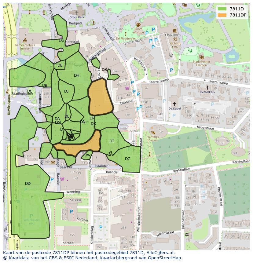 Afbeelding van het postcodegebied 7811 DP op de kaart.