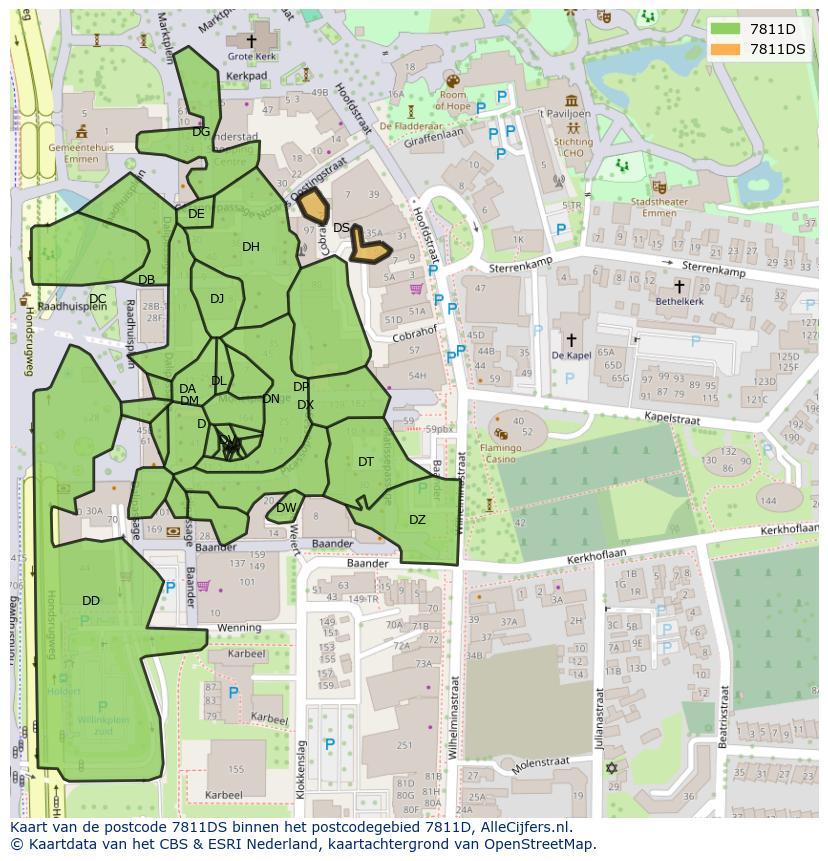 Afbeelding van het postcodegebied 7811 DS op de kaart.