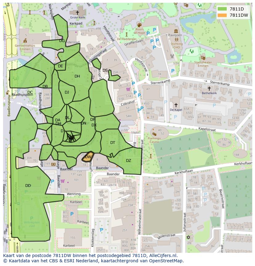Afbeelding van het postcodegebied 7811 DW op de kaart.