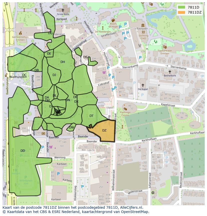 Afbeelding van het postcodegebied 7811 DZ op de kaart.