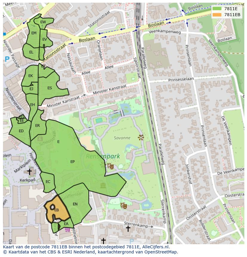 Afbeelding van het postcodegebied 7811 EB op de kaart.
